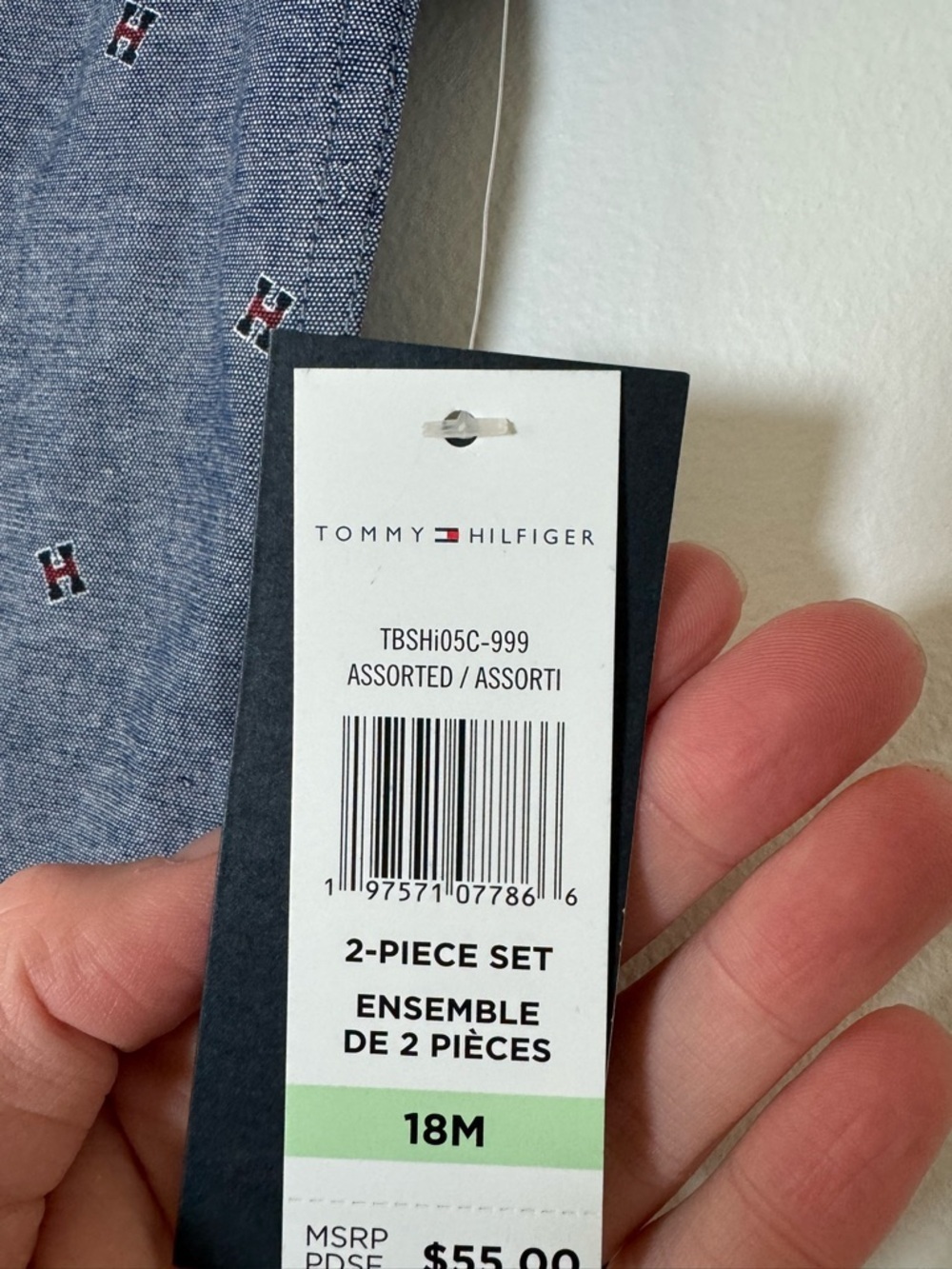 Tommy Hilfiger Baby Boys Button Shirt 18M NWT Chambray Logo Print - Picture 5 of 5
